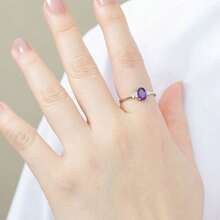 925 Sterling Silver Women's Ring Inlaid With 7*5mm Natural Amethyst/Garnet/Tourmaline/Jasper, Crystal Wedding Jewelry, Valentine's Day/Birthday Gift - Silver - View 2