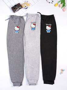 SANRIO 三丽鸥Hello Kitty三件套女士可爱KT印花睡裤新款家居服休闲宽松优雅情侣装 - 彩色 - 查看 3