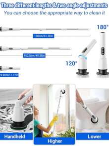 Electric Spin Scrubber, IPX7 Waterproof Cordless Cleaning Brush With 4 Replaceable Brush Heads, Adjustable Extension Handle And 3 Adjustable Speeds For Bathroom, Tub, Tile, Floor (White) Visit The Kimeetol Store - trắng - Xem 4