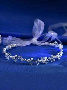 1pc Minimalist Pearl & Rhinestone Bridal Sash, Fashion Women's Waist Belt, Suitable For Evening Gown, Wedding Dress - Multicolor - View 3