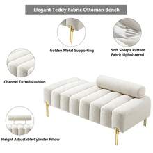 Mikibama 53.2" Width Ottoman Bench, Teddy Upholstered Modern Loveseat Sofa With Metal Legs, Comfy Love Seat Couches With Adjustable Backrest, End Of Bed Bench For Bedroom, Entryway - 米色 - 查看 3