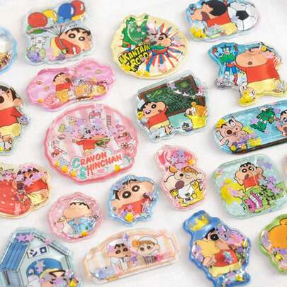 CRAYON SHINCHAN New Japanese Anime Cartoon Quicksand Sticker Set, Suitable For Water Bottles, Laptops, Skateboards, Suitcases, Guitars, Mobile Phones, Window Decorations, Scrapbooks, DIY Account Making, Suitable For Students And Office Staff, Painting And Art Creation Supplies, Classroom Rewards, Back To School Season, Back To School Supplies, Birthdays, Parties, Valentine's Day, Easter Gifts [Mixed Shipping]