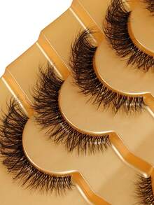 7对D卷翘猫眼假睫毛，蓬松轻盈，浓密柔软，透明梗，俄罗斯条状假睫毛，可重复使用，打造戏剧性凌乱妆效，仿貂毛假睫毛，适合新手化妆，易于单根嫁接，簇状假睫毛，可延长 - 交叉款 - 查看 3