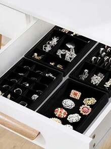 1个天鹅绒首饰托盘，可堆叠天鹅绒首饰收纳盒托盘，首饰展示抽屉托盘，适用于耳环、项链、手镯、戒指等多种款式，首饰收纳，结婚礼物，送给她的礼物 - 彩色 - 查看 2