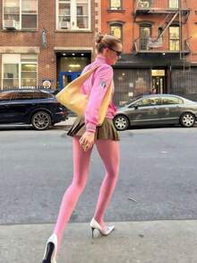 1双女士闪亮极光黑色丝袜/连裤袜，色彩艳丽性感薄款防勾丝透明亮面紧身裤，耐穿且高度透明，可修饰腿部线条，适合日常穿着、约会、外出，时尚性感丝袜 - 粉色 - 查看 2