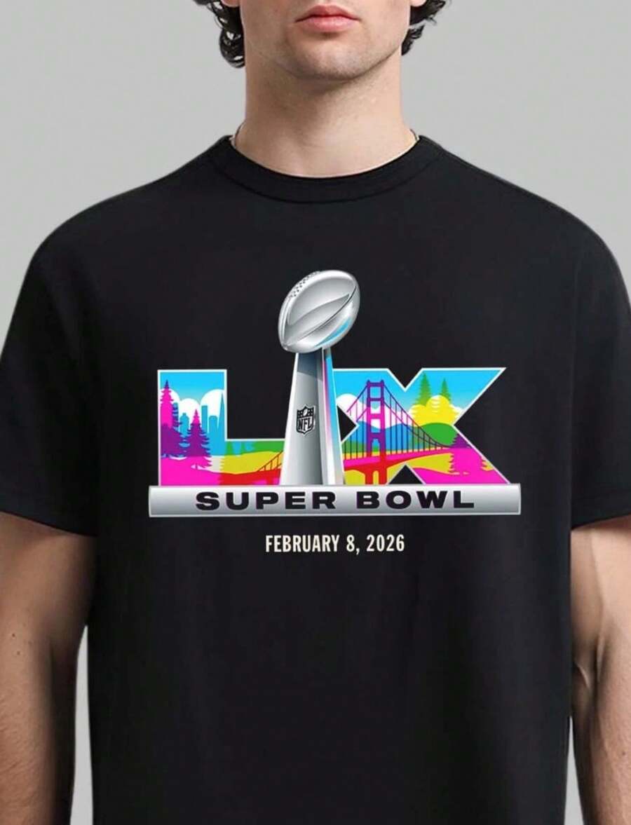 Super Bowls LIX 2026 Logo On February 8 T-Shirt - 黑色 - 查看 1