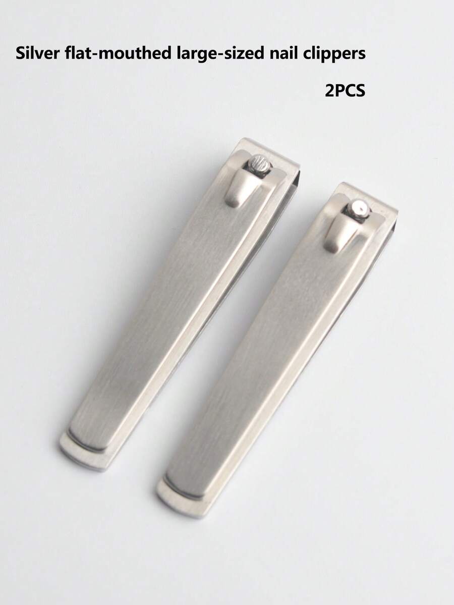 2pcs Stainless Steel Nail Clippers, Flat Nail Trimmer Suitable For Men And Women - Silver - View 1