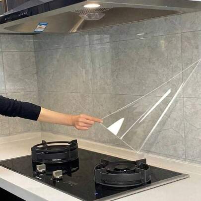 Màng bảo vệ trong suốt tự dính, chống dầu mỡ nhà bếp, chống thấm nước, màng bảo vệ tường có thể tháo rời, thích hợp để bảo vệ tường và tủ, nhãn dán chịu nhiệt, nhãn dán tường trong suốt cho gạch.