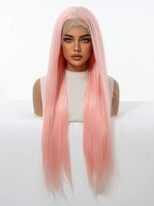 30英寸13x4蕾丝前假发，粉色经典时尚款，优雅酒红色蕾丝前假发，外观自然，耐热合成纤维，长直发造型，完美搭配休闲和派对装扮，合成蕾丝前假发，用途广泛，适合日常、派对、角色扮演、节日和音乐节等场合，舒适网状帽，新手友好，女士假发，节日妆容必备 - 淺粉色 - 查看 3