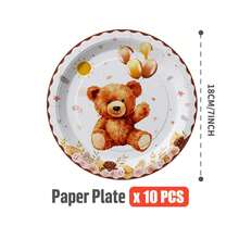 25pcs Teddy Bear Themed Disposable Tableware Set, Including Plates, Napkins, Cups, Suitable For Birthday, Wedding, Party, Family Picnic - Multicolor - View 12