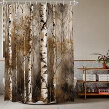 Birch Tree Shower Curtain Rustic Bath Curtains Decor Sets Grommet With Hooks 72W - White - View 7