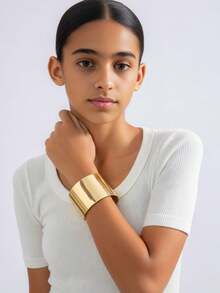 1件装时尚简约金属合金光滑开口手镯，珠宝礼品，适合青少年和成人 - 27805-G-EP - 查看 2