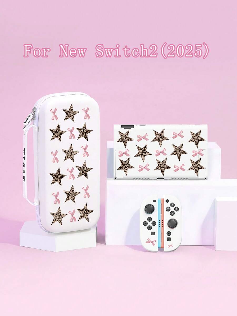 1件装豹纹、星形、蝴蝶结图案保护套,兼容Switch 2/Switch NS/Switch OLED/Lite,Switch配件,全套包含便携包、卡槽底座,Switch玩家的最佳礼物 - 彩色 - 查看 1