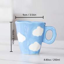 [Atmospheric Ins Style] Hand-Painted Cloud & Flower Ceramic Mug, High-Temperature Fired Durable, Household & Office Coffee/Milk Cup, Niche High-Quality, Ideal Gift For Couples - Multicolor - View 3
