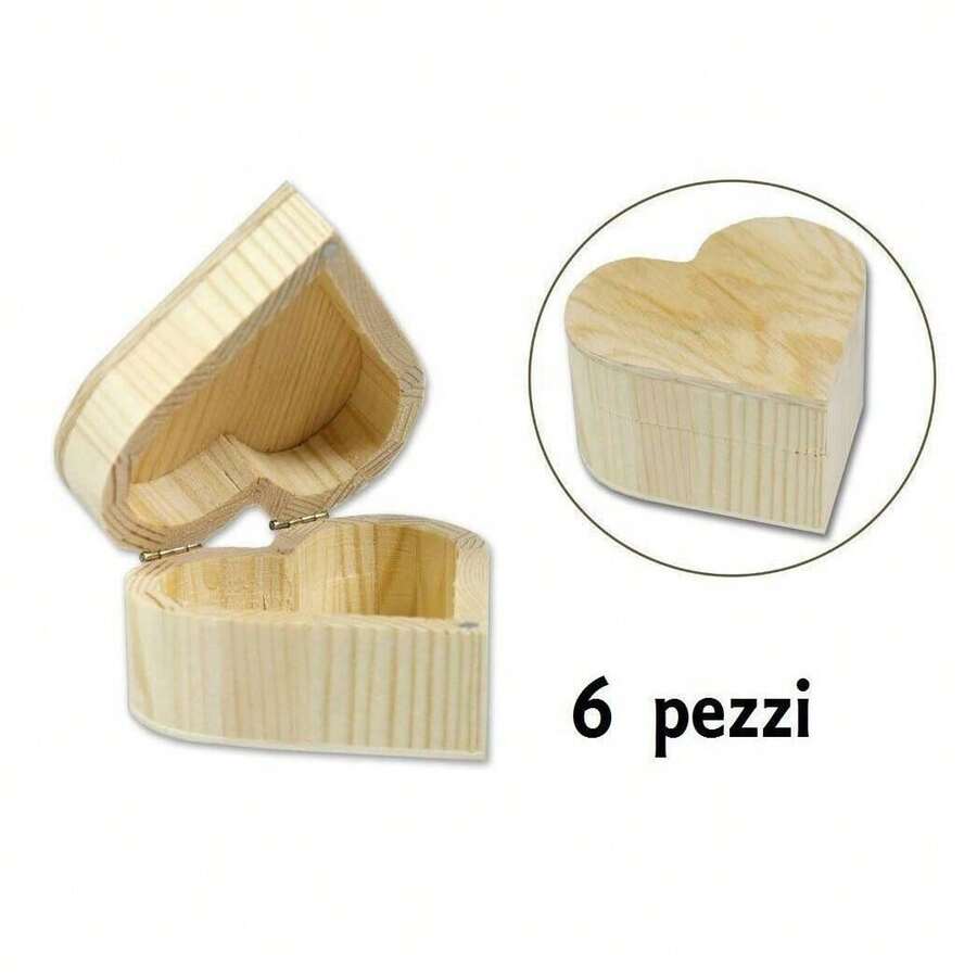 OISE ART STORE Set 6 Scatoline In Legno Decoupage Portagioie Scatola Cofanetto Forma Cuore - - Multicolore - Visualizzare 1