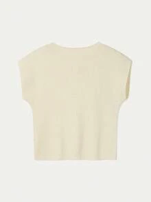 Camiseta sin mangas de punto para mujer, nueva colección primavera/verano, de estilo minimalista y elegante, con cuello redondo, diseño sin mangas, decoración con botón con forma de corazón, top corto y ajustado en color rosa, adecuado para uso casual, trabajo, viajes, citas, ceremonias de graduación y fiestas - Albaricoque - Ver 7