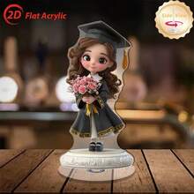 2D Flat - 1pc Cute Cartoon Graduate Girl Desktop Decor - 2D Flat Rotating Acrylic Desktop Decor With Bouquet, No Power Needed, Suitable For Office, Home Or Graduation Party Decor, Student Graduation Gift, Graduation Decor, Playful Design, Detailed Craftsmanship - A - View 5