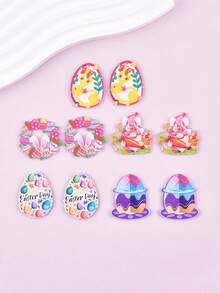10pcs Mixed Easter Bunny & Egg Acrylic Jewelry Pendant, Earrings, Necklace Accessories, Fashion Handmade DIY Craft Supplies - Multicolor - View 3
