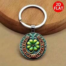 2D平面四叶草男士钥匙扣 - 高强度锌合金幸运符，爱尔兰财富象征，经久耐用，适合圣帕特里克节、生日、周年纪念日、车钥匙等场合，男女皆宜。 - 彩色 - 查看 7
