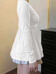 Buzzelle Y2K街头风V领性感修身针织长袖白色衬衫，女士休闲夏季约会装扮 - 白色 - 查看 9