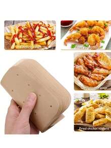 100pcs Rectangular Perforated Air Fryer Paper, Double-Sided Silicone Oil Paper, Food Grease-Proof Paper, Air Fryer Liner, Steamer Paper - Coffee Brown - View 8