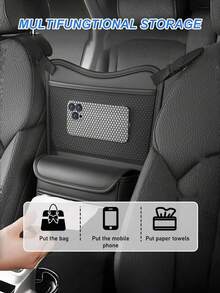 1Pc Car Seat Center Storage Organizer, Dual-Sided Leather-Look Hanging Bag, Child Safety Barrier, Adjustable Straps Fit Most Cars - Microfiber Leather Gap Plug - View 5