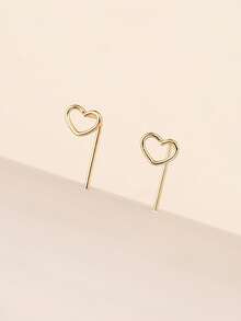 1 par de pendientes minimalistas con forma de corazón, diseño simple con electrochapado, adecuado para el Día de San Valentín y uso diario - Pendientes de aleación de hierro - Ver 7