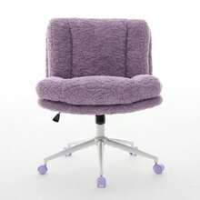 Office Chair With Wide Seat (67 Cm), Faux Rabbit Fur Upholstery, Metal Base, Swivel And Adjustable Office Chair, Dressing Table Chair (Purple), DE1875VT - Lilac Purple - View 11
