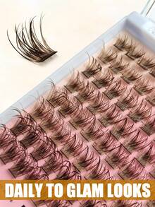 Rikuaild 96片棕色湿润簇状假睫毛，DIY自然卷翘交叉蓬松睫毛簇，打造自然妆容，日常及旅行适用 - D - 查看 3