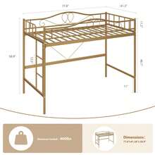 Cama Tipo Loft tamaño Individual, de Metal Resistente de 400 Libras, con Escalera y barandilla de , Ahorro de Espacio, sin Ruido, no Necesita somier, fácil Montaje, frío - Dorado - Ver 2