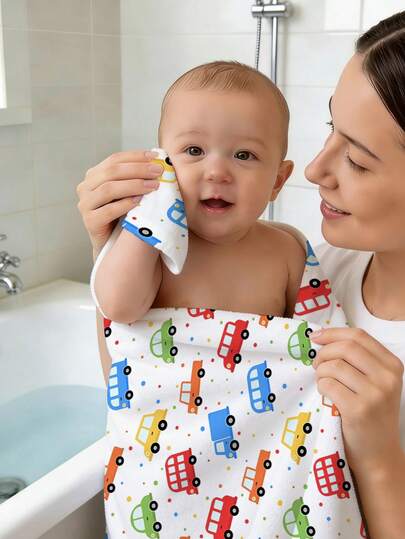 1条彩色汽车毛巾，超柔软浴巾，吸水性强，非常适合浴室沐浴、洗脸、洗澡和日常使用。