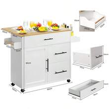 Isla de Cocina, Barras Para Cocina Integral Extensible, Carrito De Almacenamiento, Desayunador, Muebles con 3 Cajones - Blanco y Negro - Ver 5