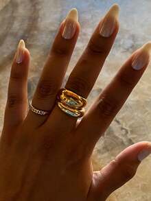 Tsnamer Nhẫn vàng 18K, nhẫn xếp chồng cho nữ, nhẫn hình vòm, nhẫn mạ vàng, nhẫn tối giản, nhẫn vàng bản to, nhẫn xếp chồng, quà tặng cho mẹ, quà tặng cho người yêu. - nhẫn - Xem 2