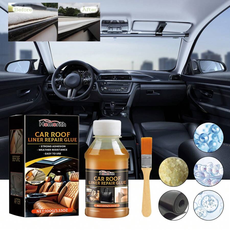 Homonth Car Headliner Adhesive Glue Fast Dry Temp Fabric Repair Kit Stronghold Sagging Roof Fix Non Marking Brush On Upholstery Glue High Strength Bonding For Car Ceilings And Trims Waterproof