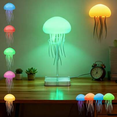 2-In-1 Language Control&Touch Sensor Jellyfish Night Light, RGB Gradient LED Light, USB Powered Bedside Lamp&Desk Lamp - Including Suspension And Base, Suitable For Bedroom, Living Room, Office Home Decoration Lights/Smart Lights/Atmosphere Lights