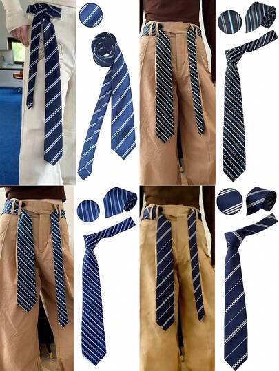 1pc Blue Striped Tie/Belt, JK Uniform Tie For Women, School Style Waist Belt, Perfect Accessory For Sailor Uniform. The Slim Striped Design Is Suitable For Casual Wear, Weekend Outings, Dates, Campus Trips, Street Photography, And Various Occasions. It Is A Fashionable And Versatile Accessory, Also An Ideal Choice For Christmas Decorations.