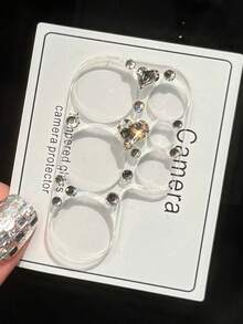 Crystal Diamond Glitter Heart-Shaped Camera Tempered Glass Screen Protector - Silver - View 1