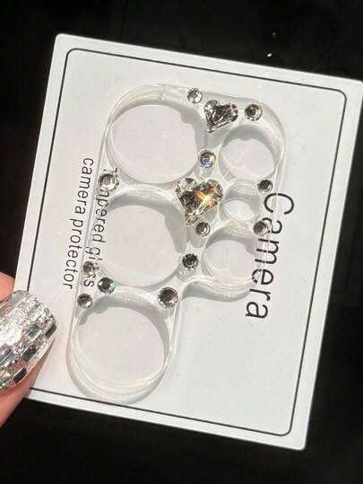 Crystal Diamond Glitter Heart-Shaped Camera Tempered Glass Screen Protector