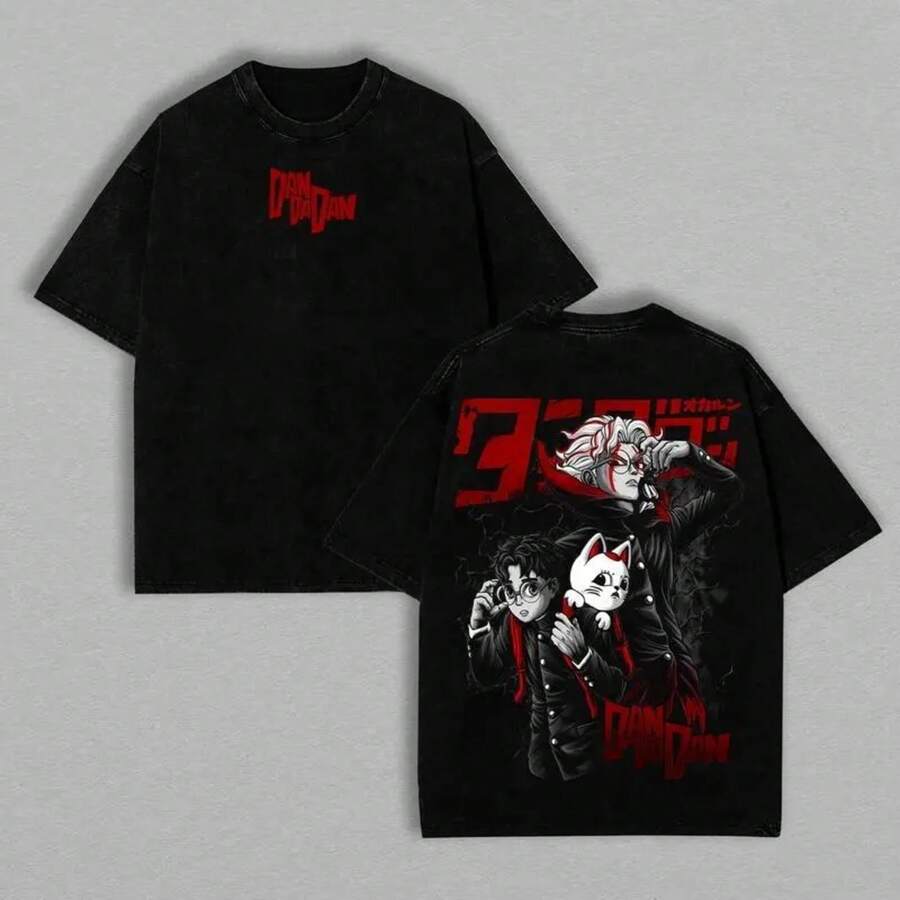 Camiseta Okarun - Jiji Dandadan – Camiseta de anime vintage oversized lavada, ropa de fan de anime de algodón - Negro - Ver 1