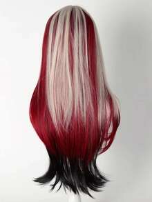 Long Straight Layered Highlighted Synthetic Wig In Red Black Gradient White Gold Suitable For Cosplay Heat Resistant Hair - Multicolor - View 5