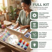 9 Sheets Preprinted Fabric Hand Embroidery Kit For Beginners, DIY Creative Sewing Kit With Stitch Book & Comprehensive Stitch Guide, Handmade Embroidery Stitch Book - A - View 9