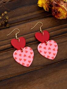 1 Pair Women's Heart Shaped Acrylic Dangle Earrings, Classic Red Color, Suitable For Nightclub Party And Daily Wear, Valentine's Day - Multicolor - Ver 4