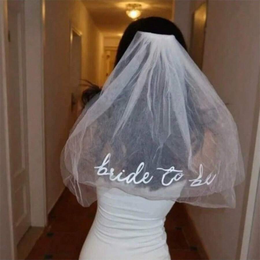 Fetti Bachelorette Bride To Be Embroidered Veil | BachParty Accessory, Bride To Be Headband Decorations, White Headpiece Bridal Shower Gift, Engagement Supplies, Wedding, Bridesmaid Favors - Default - View 1