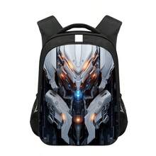 A Black Backpack With Reflective Stripes, Featuring A Cyberpunk Pattern, Made Of Wear-Resistant Polyester Fiber Fabric, With Breathable Shoulder Straps And Side Mesh Pockets Suitable For Back To School, Daily Office, Back To Campus, Birthday Gifts, Etc. - A - View 6