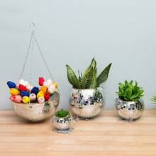 1pc Handmade Disco Style Self-Watering Plastic Desktop Planter Pot With Chain, Fashionable Home Decor - Flowerpot - View 7
