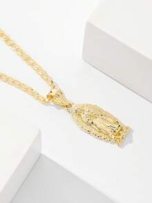 1件欧美经典铜镶嵌锆石小号瓜达卢佩圣母玛利亚吊坠项链，限量版，适合作为圣诞节/感恩节/万圣节/母亲节/情人节礼物送给情侣/朋友/教父母，也适合天主教初领圣体、日常及节日佩戴祈祷。 - 金黃色 - 查看 4