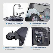 Cuna Colecho Portátil para Bebé Cuatro en Uno Pack and Play con Cambiador Ruedas Mesa de Juegos y Almacenaje - Gris Oscuro - Ver 6