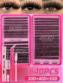 640片簇状假睫毛，单根睫毛，D型卷翘，10-16mm DIY睫毛簇，10D+20D/30D+40D+50D防水假睫毛，超浓密，附赠睫毛胶和镊子，3D俄罗斯浓密睫毛，适合浓妆、日常妆容、角色扮演、全妆及日常佩戴 - 彩色 - 查看 14