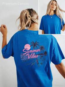 Camiseta de Mujer Estilo Bohemio - Camiseta Impresa% Algodón Suave y Cómoda, Cola de Caballo Dorada Clara con Estampado de Sol y Palmera, Estilo de Calle de Vacaciones de Playa de Verano, Cuello Redondo y Manga Corta, Regalo Perfecto para Mujeres - Rojo - Ver 11
