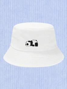 1顶可爱小熊猫刺绣渔夫帽，女士款，时尚户外韩版风格，四季皆宜，夏季遮阳帽 - 漁夫熊貓 - 查看 11